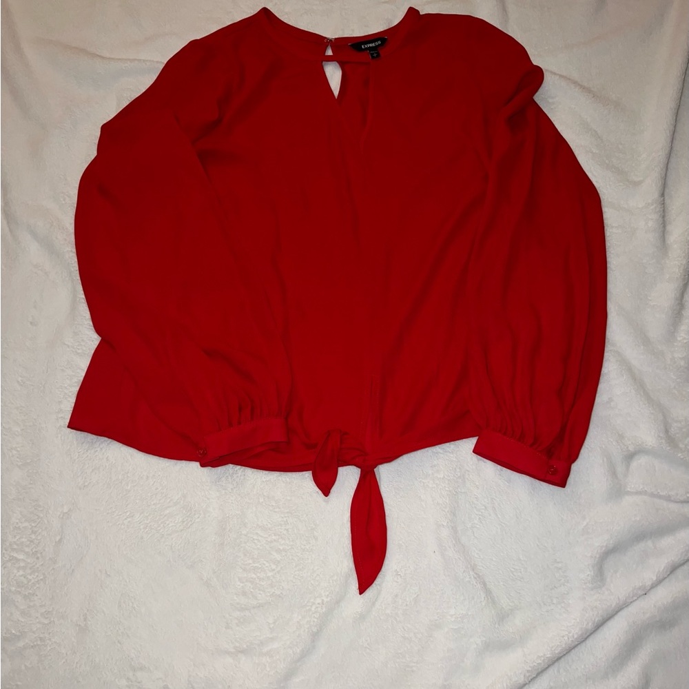 Express Tie Front Blouse in Red